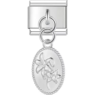 Lily flower design oval shape Italian charm bracelet link