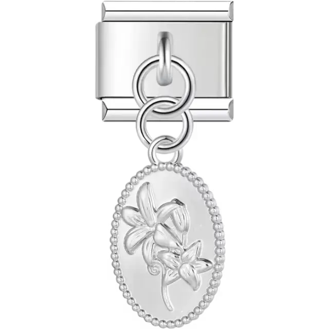 Lily flower design oval shape Italian charm bracelet link