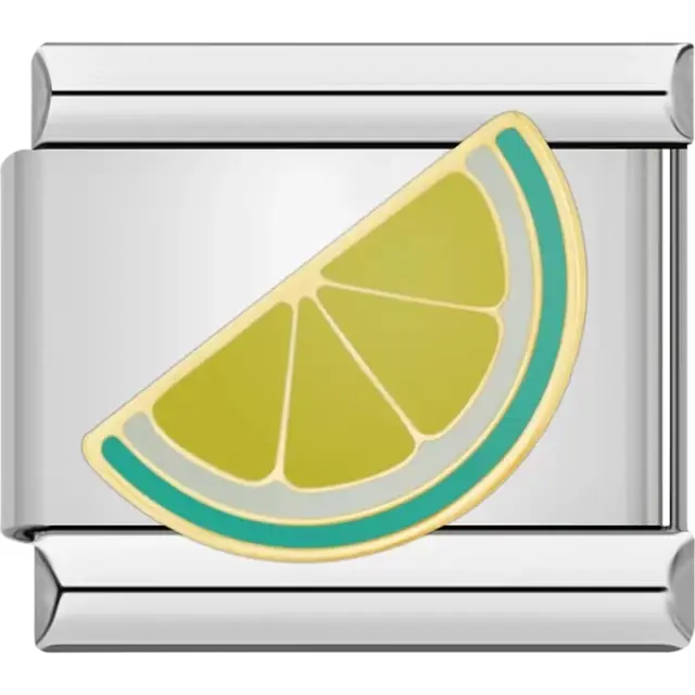 Lime slice design with green and teal accents Italian charm bracelet link