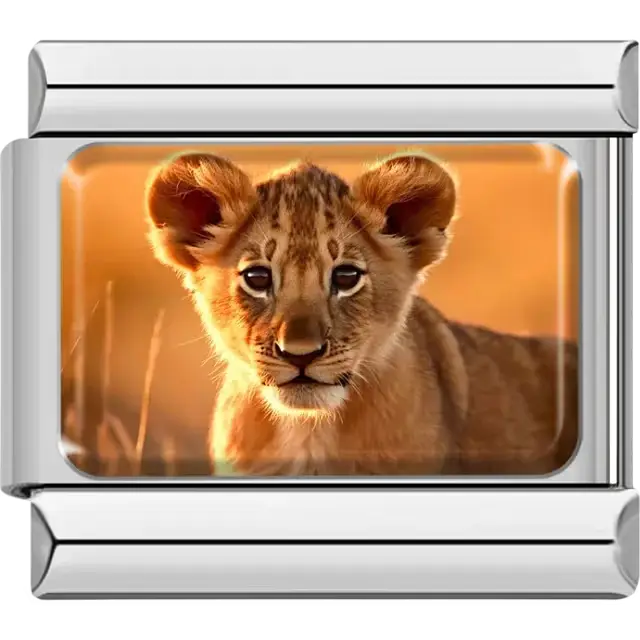 Lion cub with an orange sunset background Italian charm bracelet link
