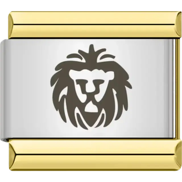 Black silhouette of a lion head with a bold mane Italian charm bracelet link