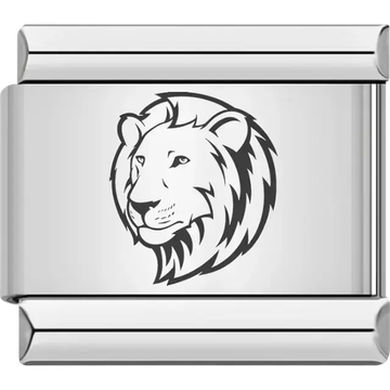 Black outline of a lion head in profile with bold mane details Italian charm bracelet link