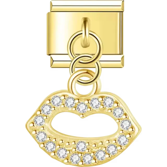 Dangling lips with crystal accents Italian charm bracelet link