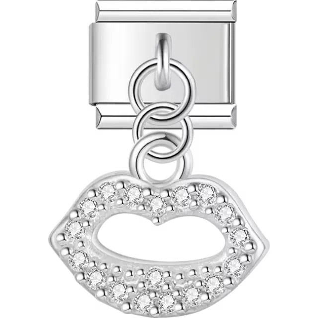 Dangling lips with crystal accents Italian charm bracelet link