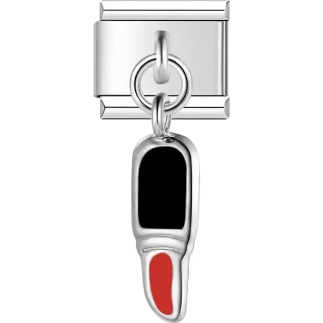 Red lipstick with black and gold accents Italian charm bracelet link