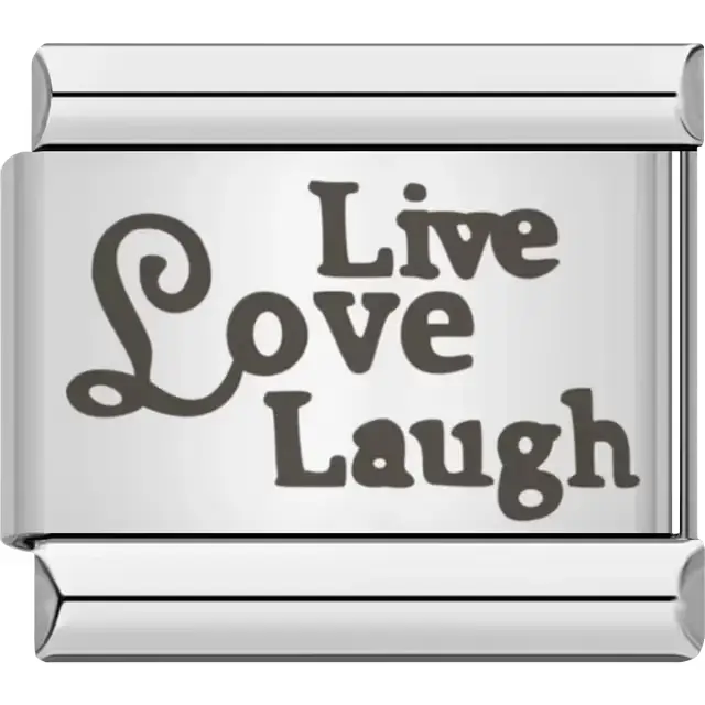 Black stylized text spelling "Live Love Laugh" Italian charm bracelet link
