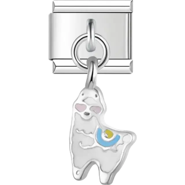 White llama with blue and yellow blanket pendant Italian charm bracelet link