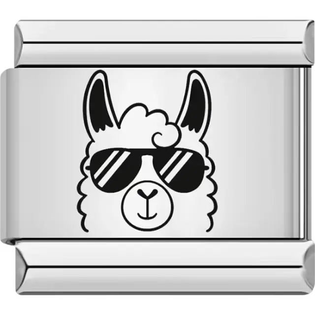 Black llama head wearing sunglasses Italian charm bracelet link