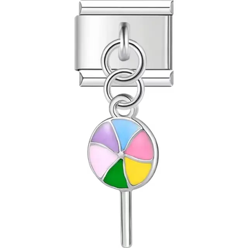 Multicolored pastel lollipop dangle Italian charm bracelet link