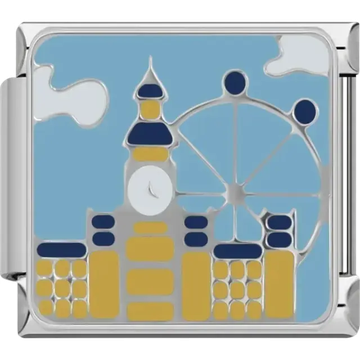 Blue and gold charm featuring Big Ben and the London cityscape Italian charm bracelet link