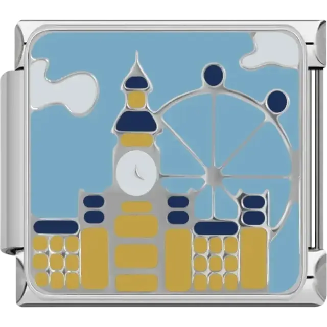 Blue and gold charm featuring Big Ben and the London cityscape Italian charm bracelet link