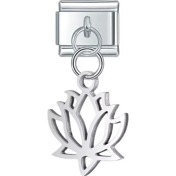 Silver lotus flower cutout dangle Italian charm bracelet link