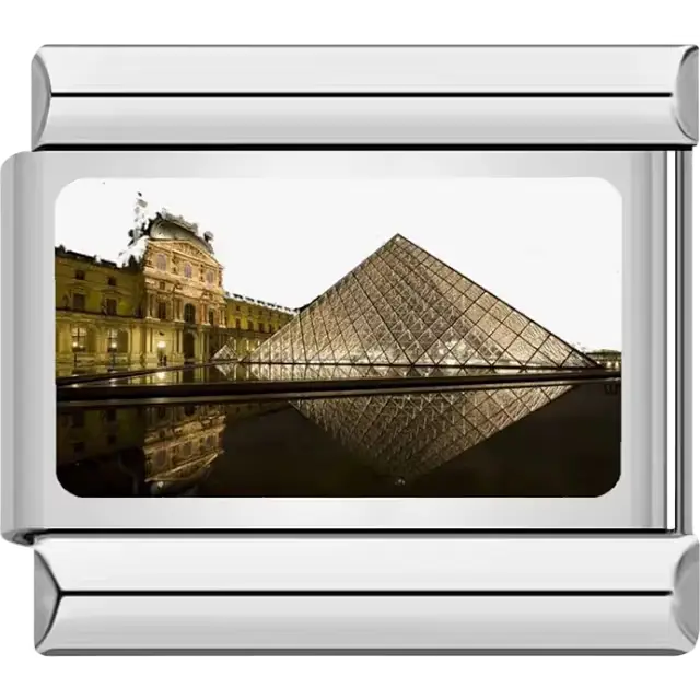 Paris Louvre Museum with glass pyramid at night Italian charm bracelet link