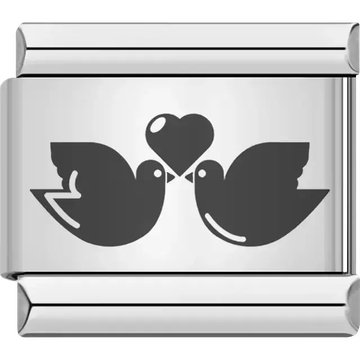 Black love birds with heart Italian charm bracelet link