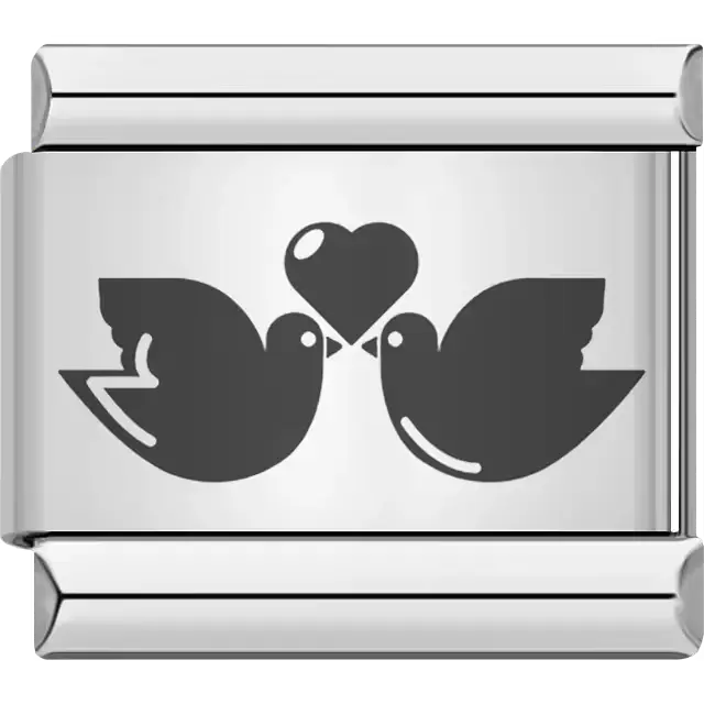 Black love birds with heart Italian charm bracelet link