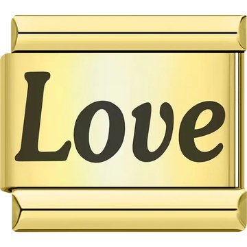Gold "Love" text Italian charm bracelet link