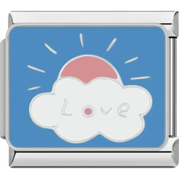 Cloud with "Love" text and pink sun over blue sky Italian charm bracelet link