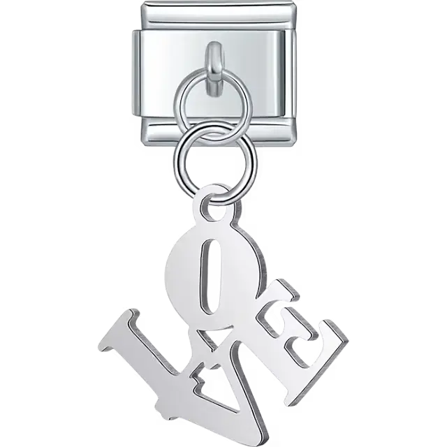 "LOVE" letters stacked dangle Italian charm bracelet link