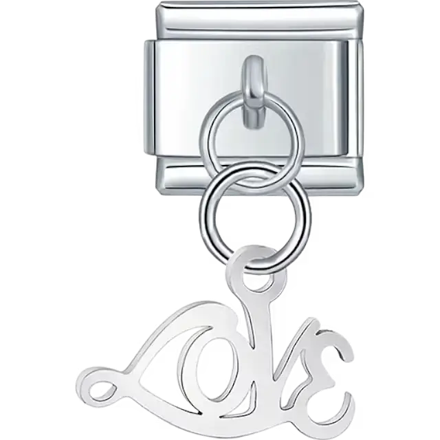 Cursive "Love" word dangle Italian charm bracelet link