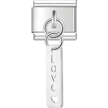 "LOVE" script with heart on tag Italian charm bracelet link
