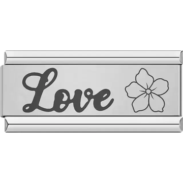 "Love" text with flower illustration Italian charm bracelet link