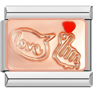 Hand with heart and “love” text bubble Italian charm bracelet link