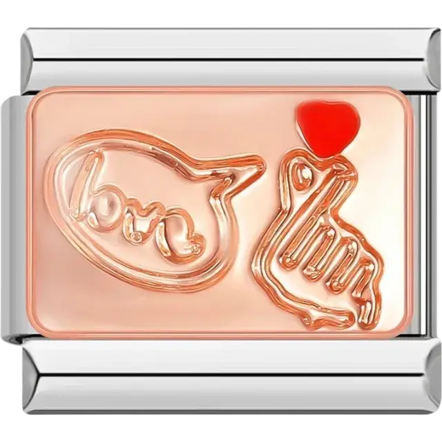 Hand with heart and “love” text bubble Italian charm bracelet link