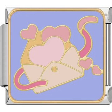 Open envelope with pink hearts spilling out on a purple background Italian charm bracelet link