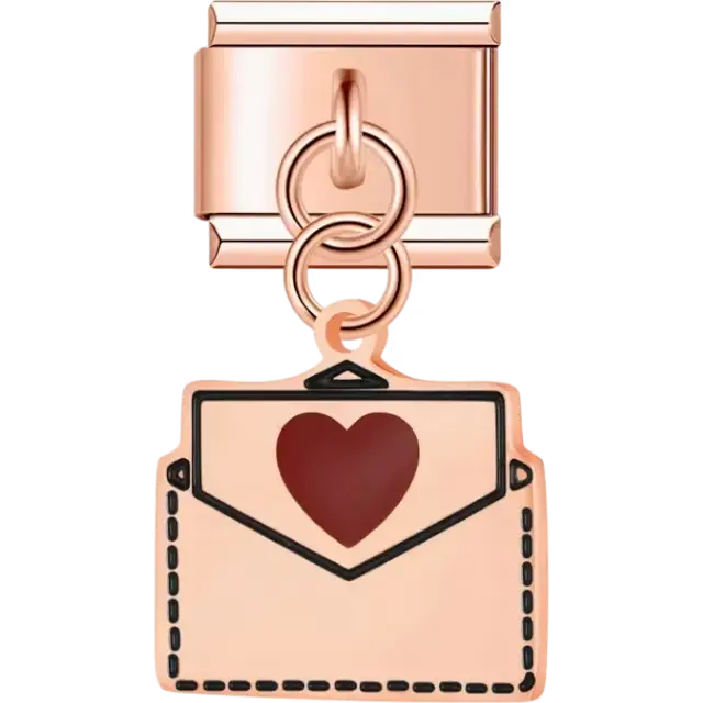 White envelope with red heart detail dangle Italian charm bracelet link