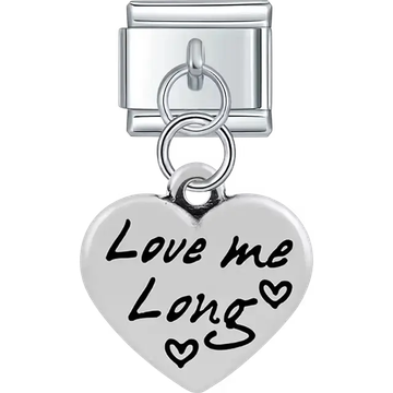 Heart with "Love Me Long" text small heart symbols dangle Italian charm bracelet link