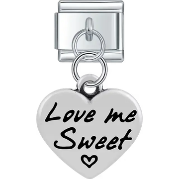 Heart with "Love Me Sweet" text small heart symbol dangle Italian charm bracelet link