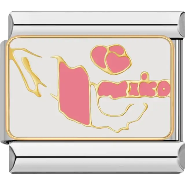 Gold and pink Mexico map with text "♥ Mexico" Italian charm bracelet link