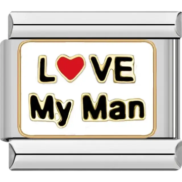 “Love My Man” text with a red heart on a white background Italian charm bracelet link