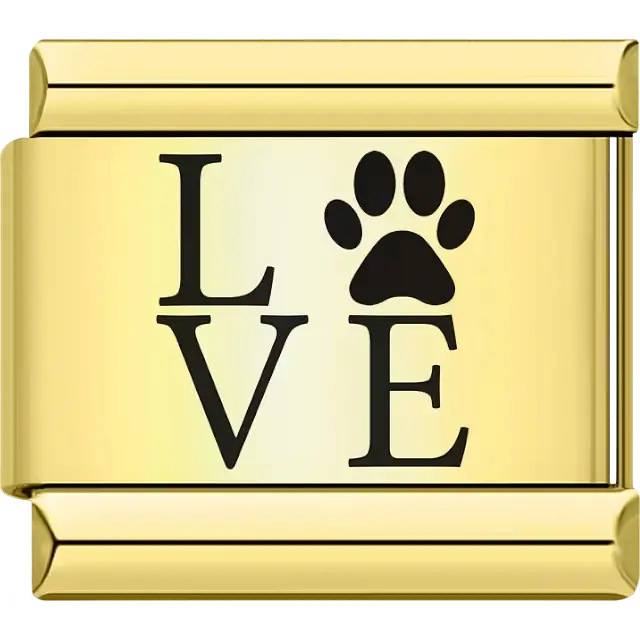 "LOVE" text with a paw print as the letter "O" Italian charm bracelet link