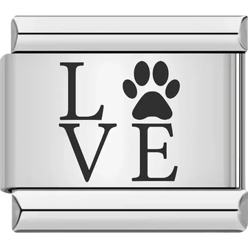 "LOVE" text with a paw print as the letter "O" Italian charm bracelet link