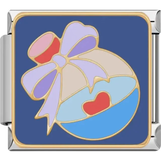 Pink and purple heart-shaped potion bottle with black stopper Italian charm bracelet link