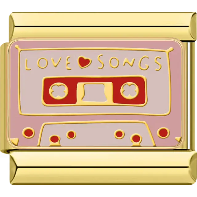 Pink cassette with “Love Songs” text Italian charm bracelet link