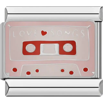 Pink cassette with “Love Songs” text Italian charm bracelet link