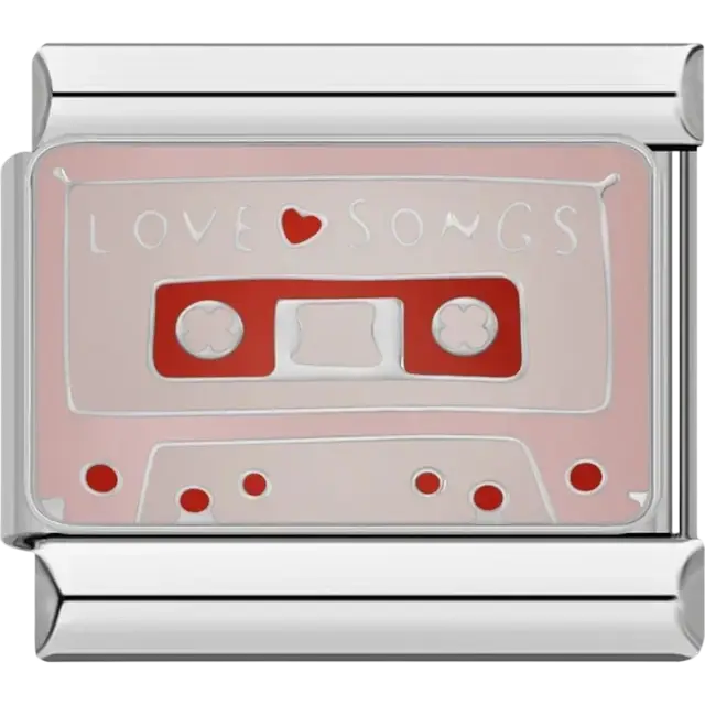 Pink cassette with “Love Songs” text Italian charm bracelet link