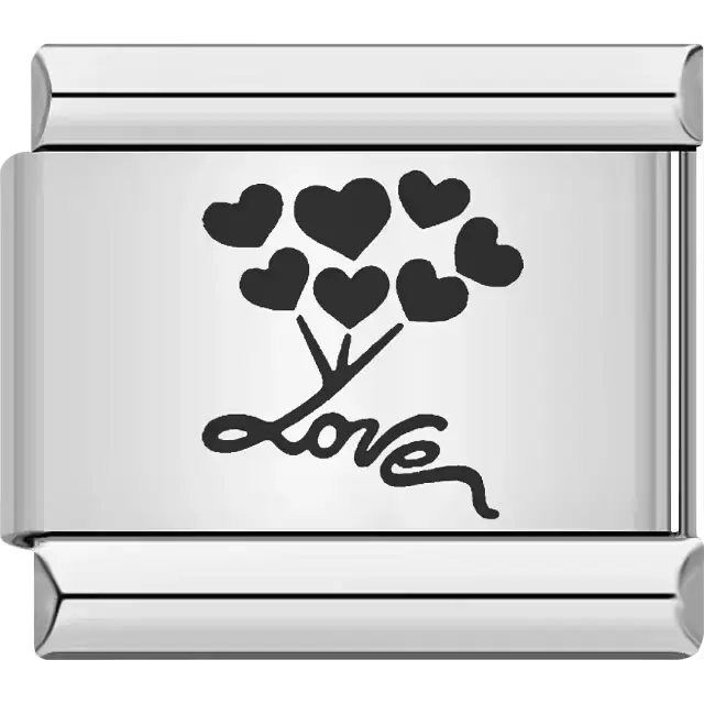 Tree formed with heart-shaped leaves and flowing "Love" text as the trunk Italian charm bracelet link