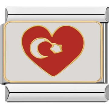 Red heart with Turkey flag Italian charm bracelet link