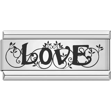 Black "LOVE" text with decorative vines and leaves Italian charm bracelet link