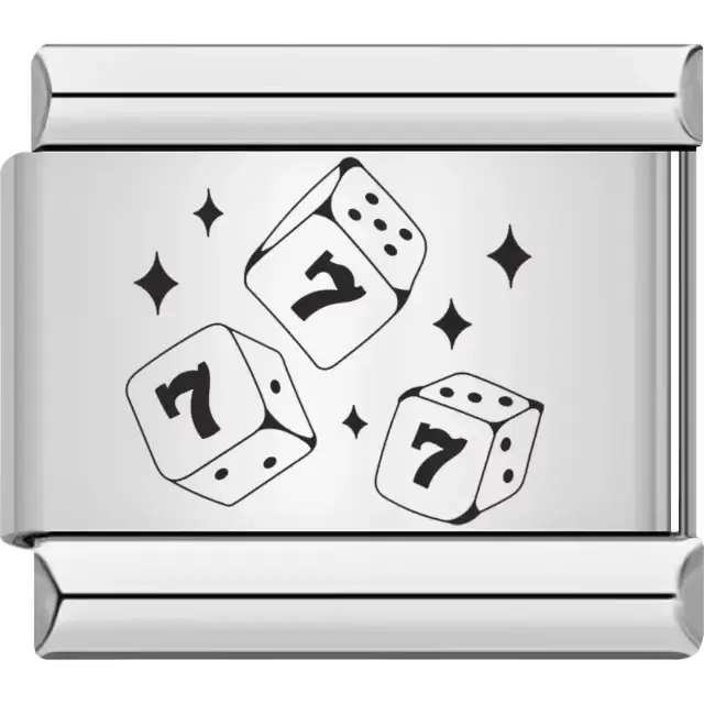 Lucky dice design featuring triple sevens and stars Italian charm bracelet link