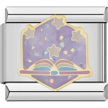 Open book with stars and glitter effect Italian charm bracelet link
