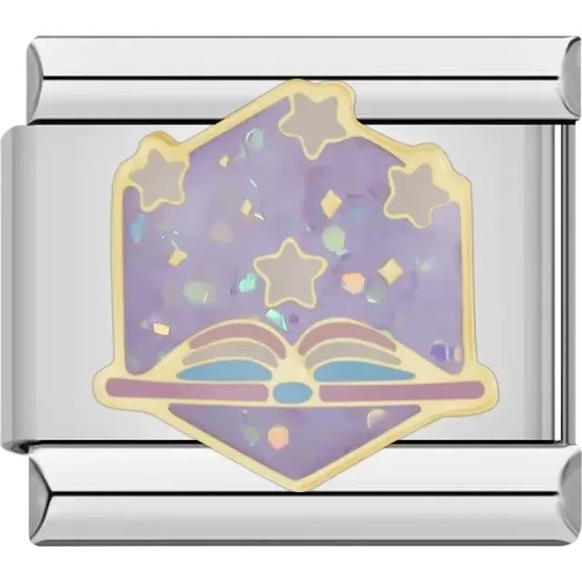 Open book with stars and glitter effect Italian charm bracelet link