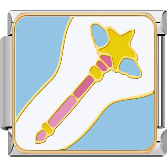 Pink and yellow magic wand white and blue background Italian charm bracelet link