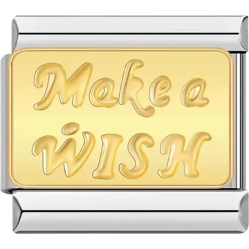 Gold-tone "Make a Wish" text design with elegant lettering Italian charm bracelet link
