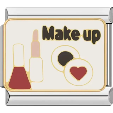 Makeup with nail polish lipstick compact and heart design Italian charm bracelet link