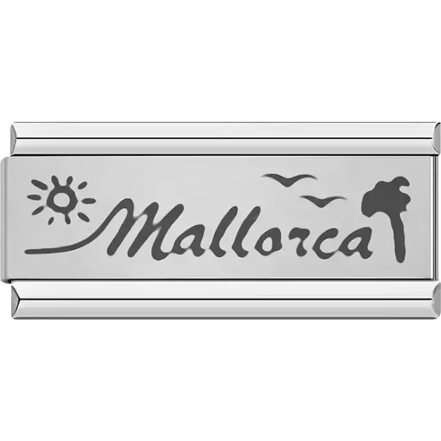 "Mallorca" text with sun palm tree and seagulls Italian charm bracelet link