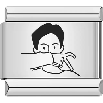 Black outline of a man sneezing into his arm with simple facial features Italian charm bracelet link